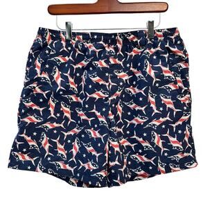 Columbia PFG Mens M Flag Sharks Swim‎ Fishing Shorts Lined Drawstring Pocket